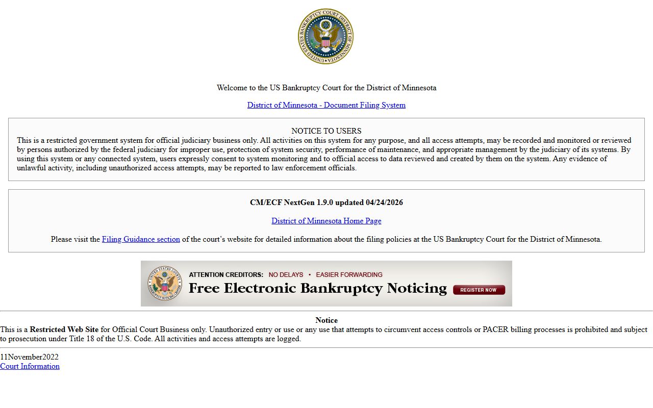 Lyon County court records Minnesota bankruptcy CM ECF access