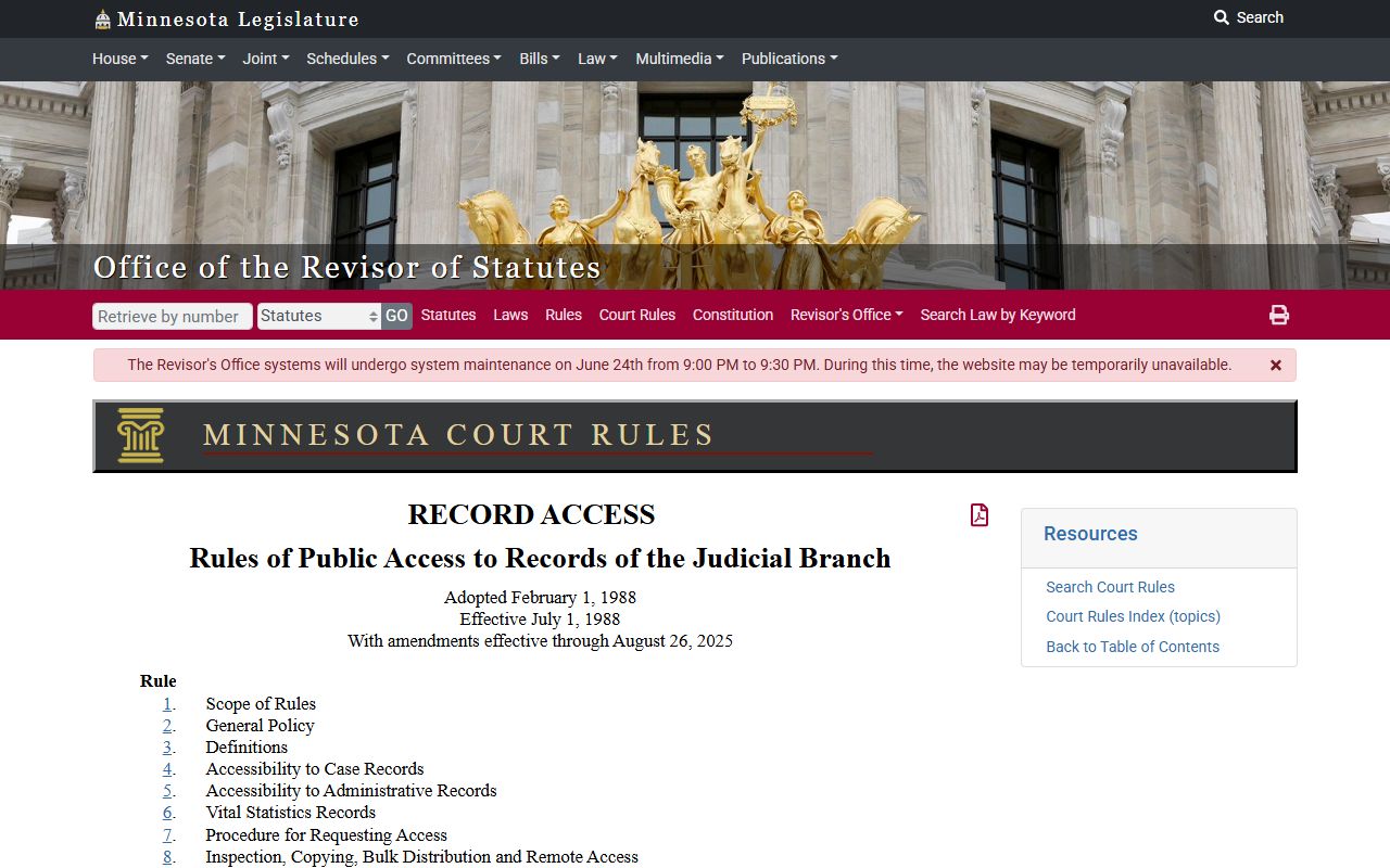 Lyon County court records Minnesota public access rules