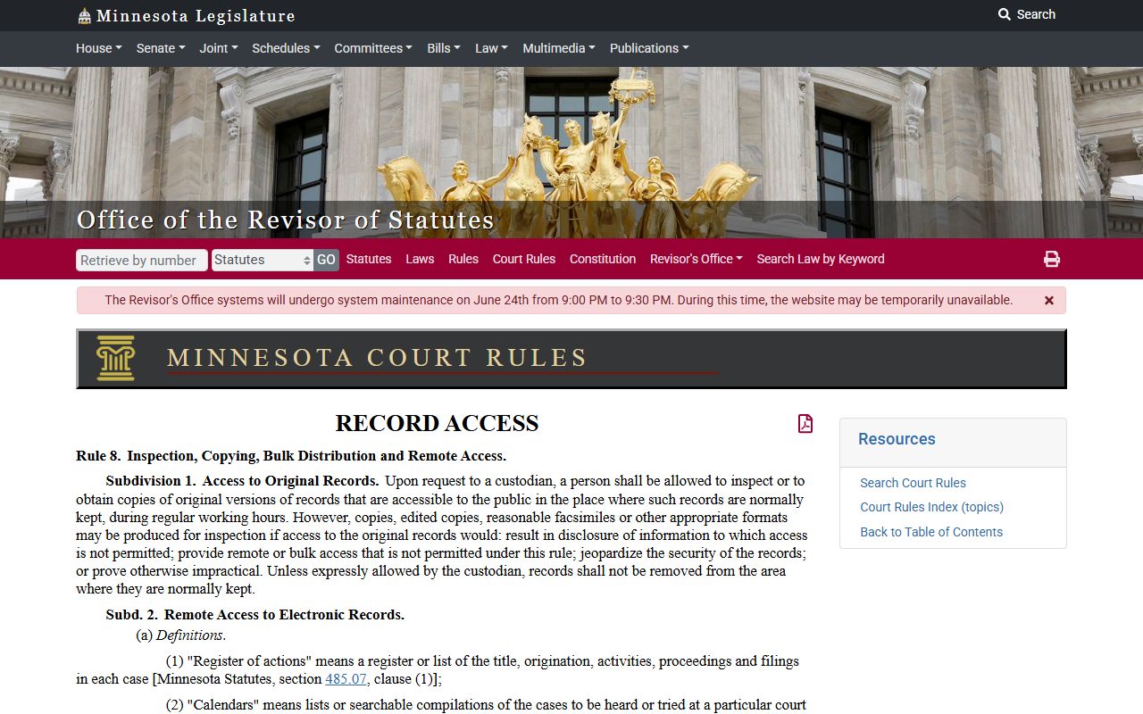 Lyon County court records Rule 8 remote access and copying