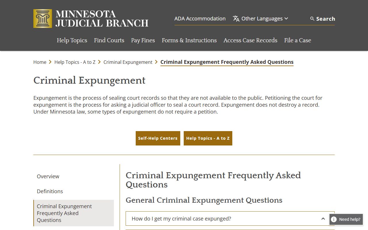 Lyon County criminal court records criminal expungement FAQ