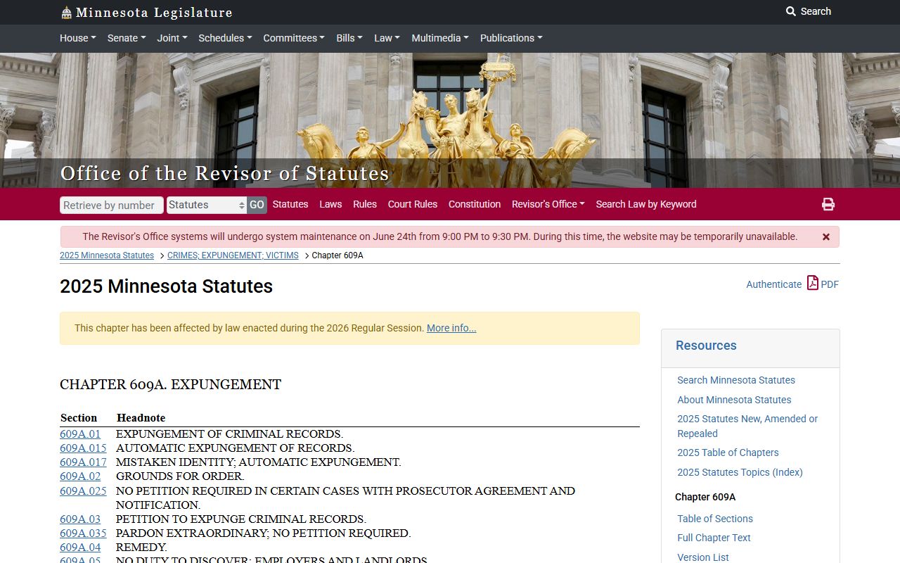 Lyon County criminal court records Minnesota expungement chapter