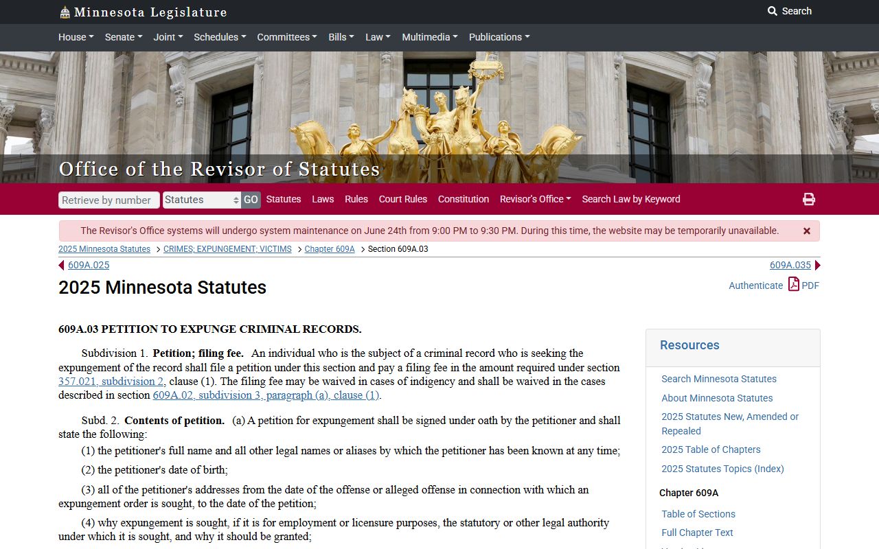 Lyon County criminal court records expungement petition procedure