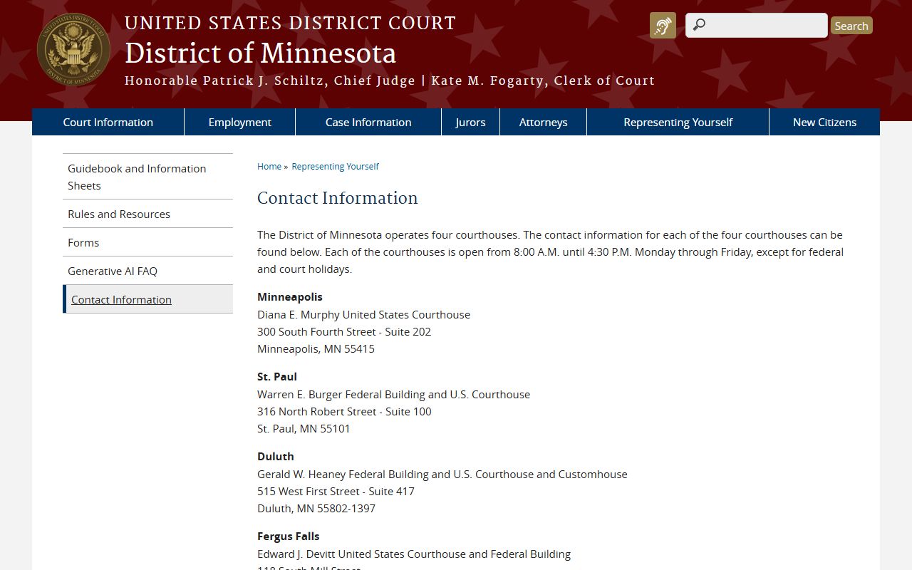 Lyon County District Court federal District of Minnesota contact information