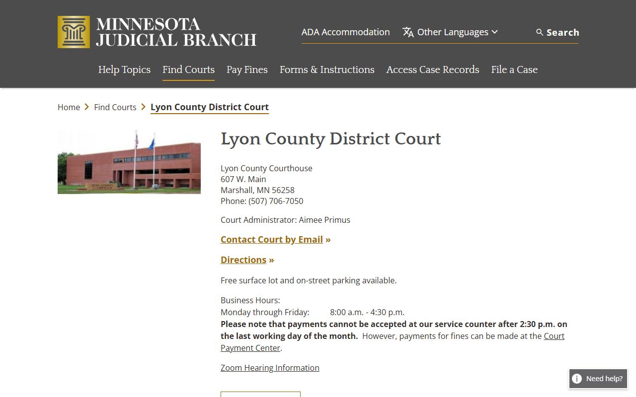 Lyon County court records District Court page