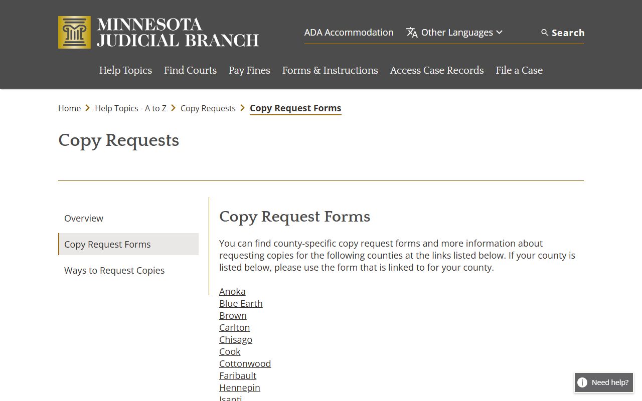 Lyon County court records copy request forms