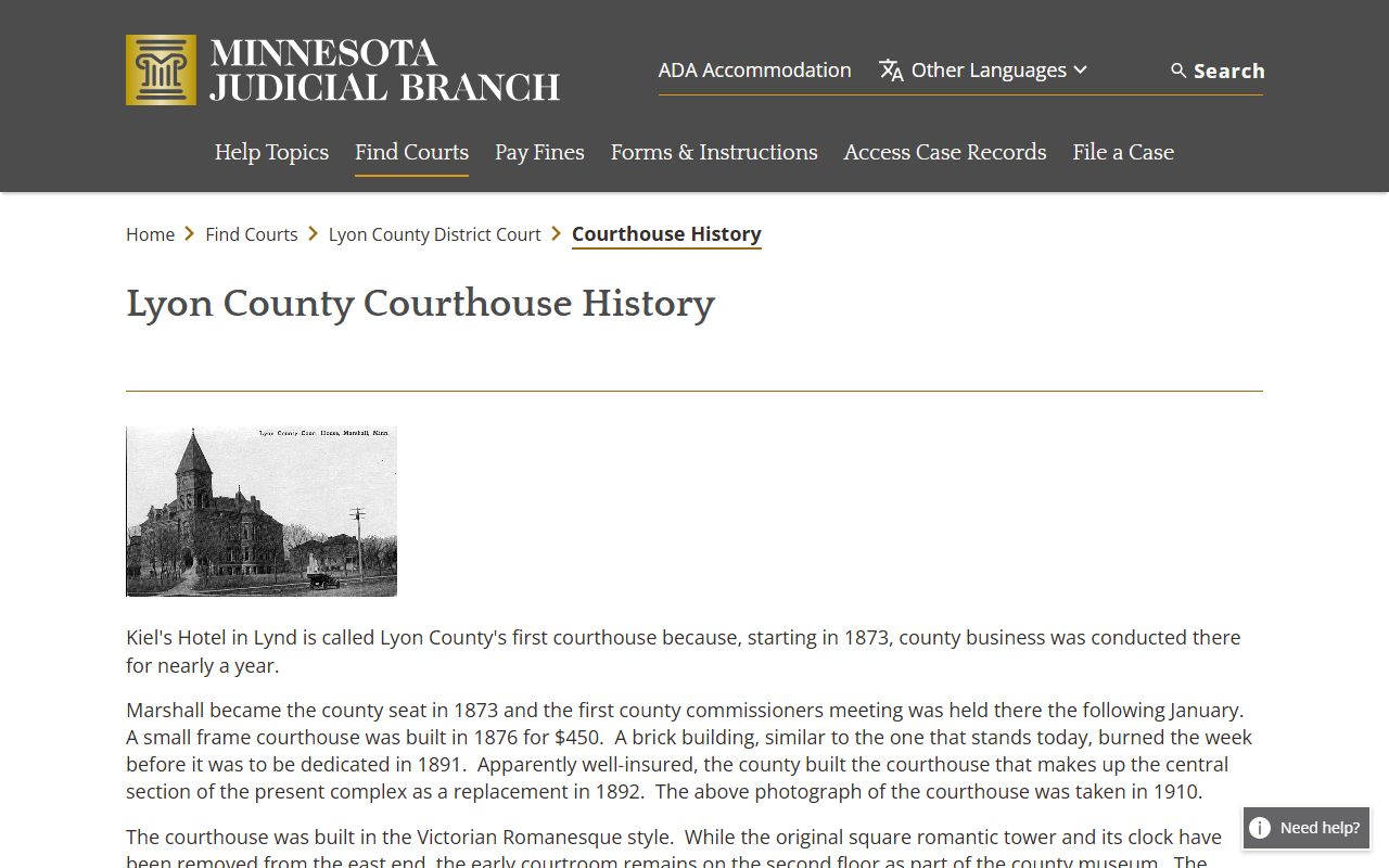 Lyon County court records courthouse history