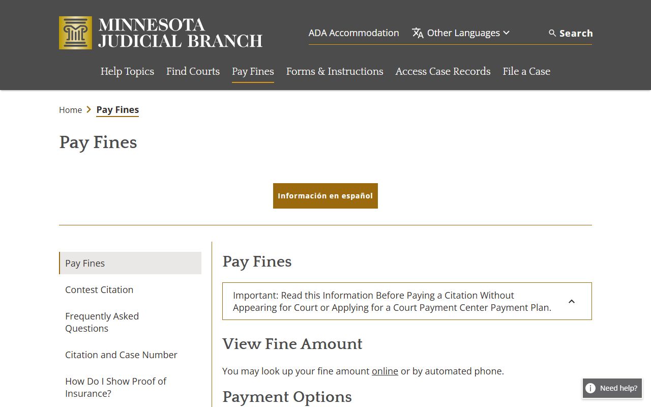 Lyon County traffic court records Minnesota pay fines citation information